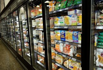 grocery store freezer with glass door